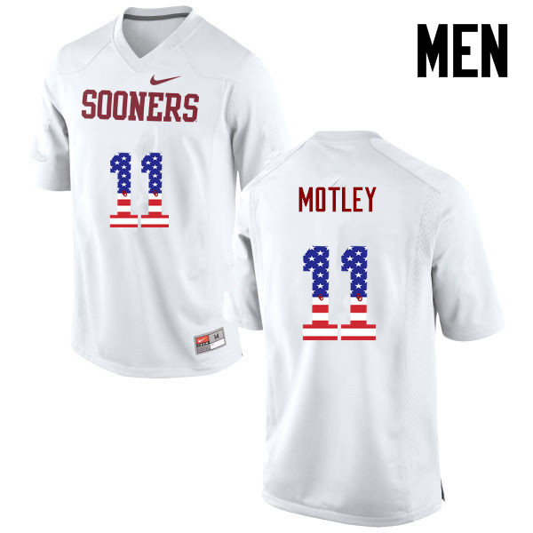 Men Oklahoma Sooners #11 Parnell Motley College Football USA Flag Fashion Jerseys-White - Click Image to Close